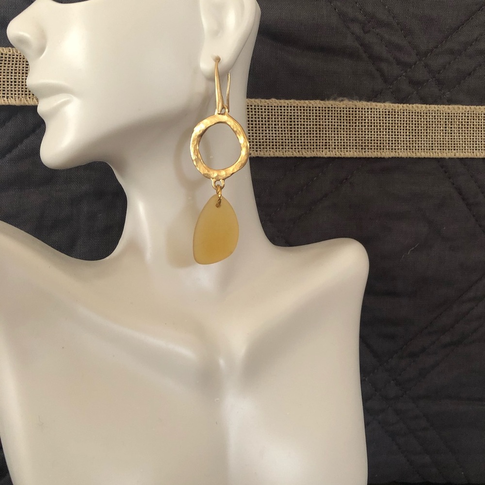 Frosted Yellow Cultured Sea Glass Earrings
